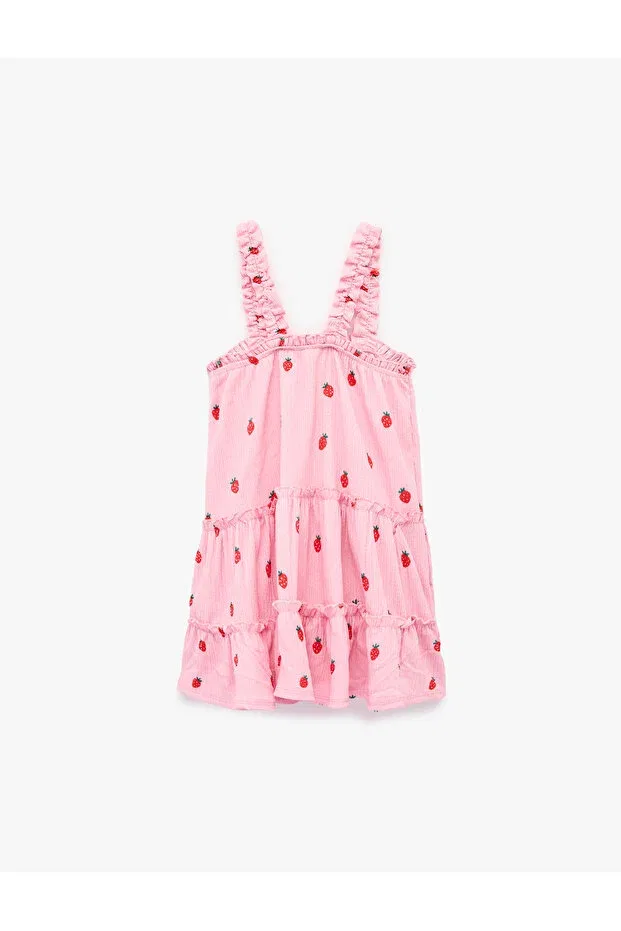 Детское платье для девочек с принтом Strawberry Print Ruffle Wrap Slim Strap Dress Koton, Pink Patterned — фото 2