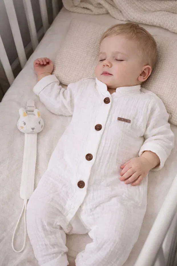Детский комбинезон из муслина Babyhola, Ecru