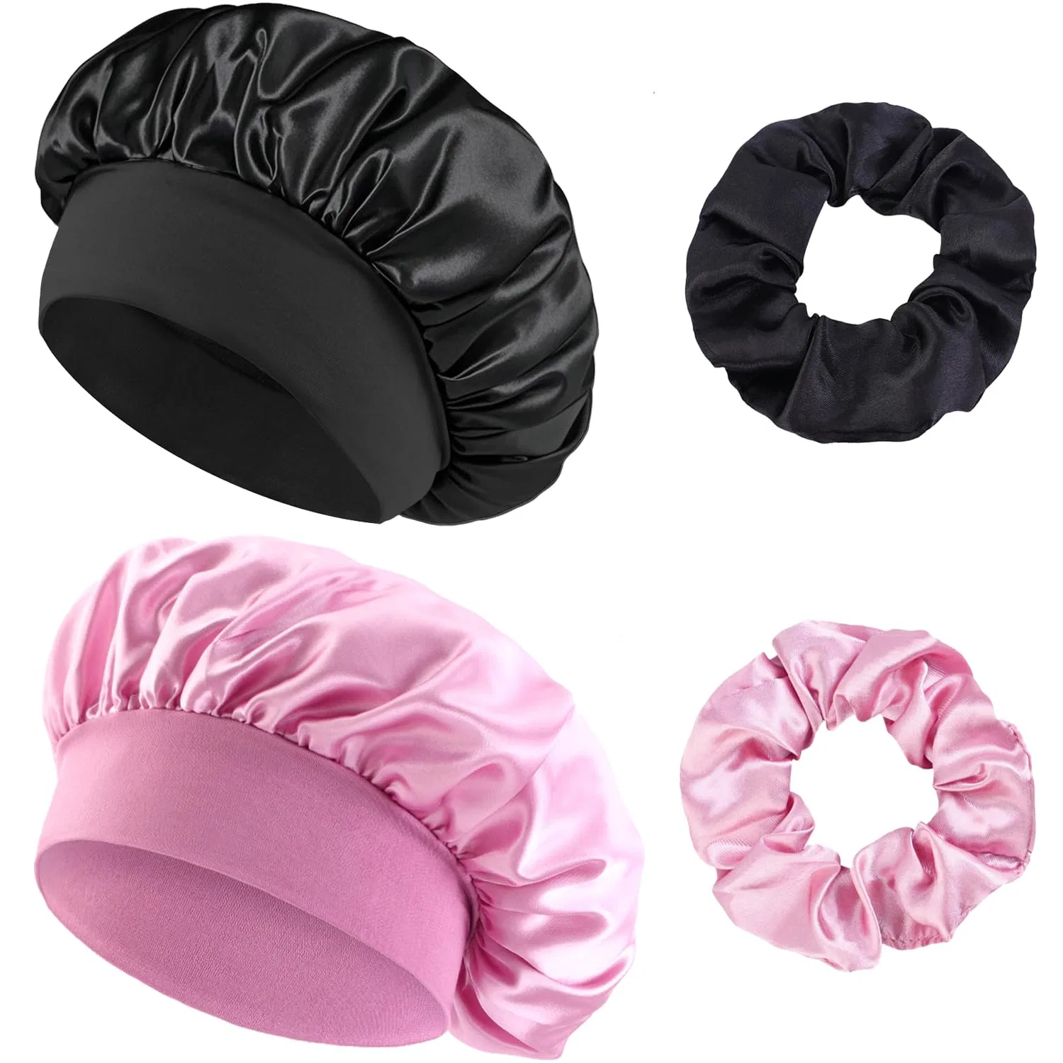 Шапочка для душа Satin, 2 шт, черный, пыльно-розовый Loomify