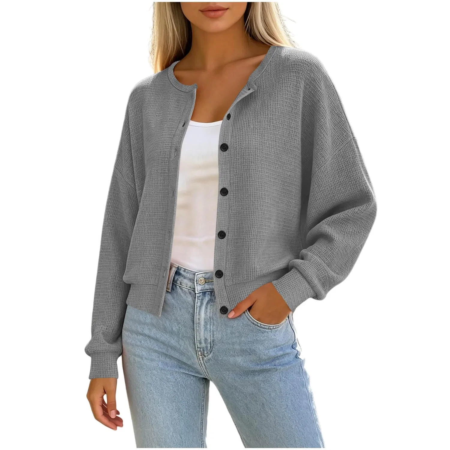Женский укороченный кардиган с длинным рукавом, Grigio 1