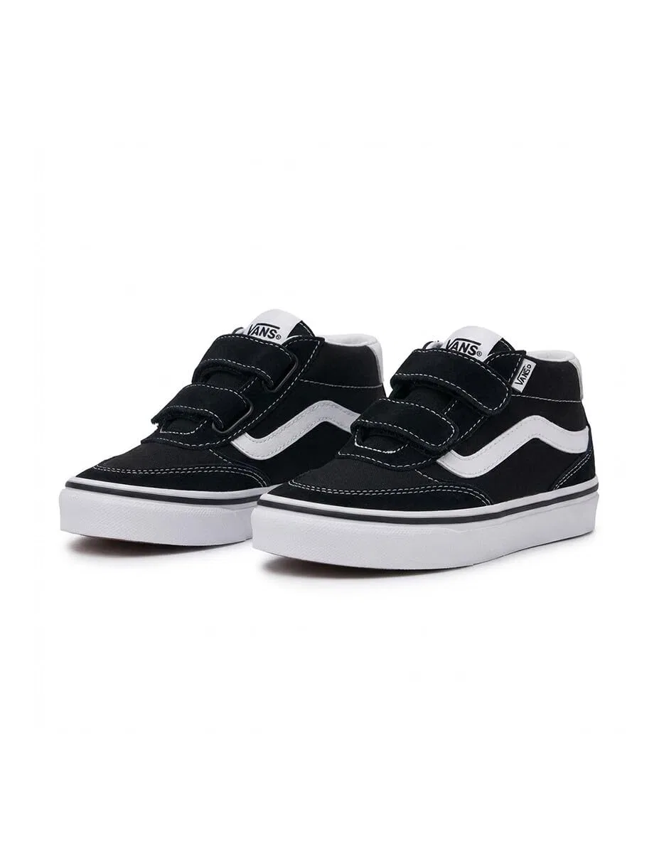 Детские кроссовки для девочек с липучкой Brooklyn Mid V Vans, Black And White — фото 3