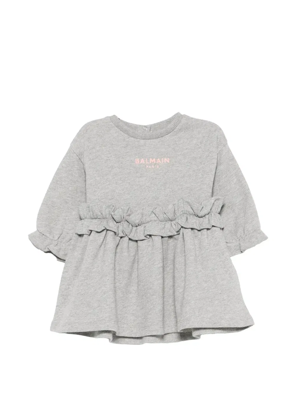 Платье с оборками и логотипом Balmain Kids, серый