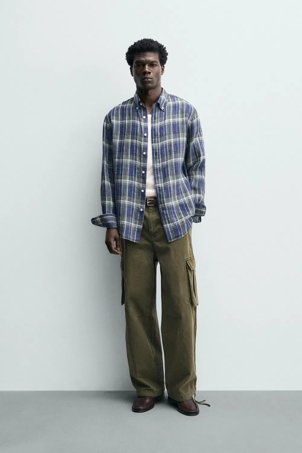 Рубашка в клетку, 100% лен ZARA, Blues