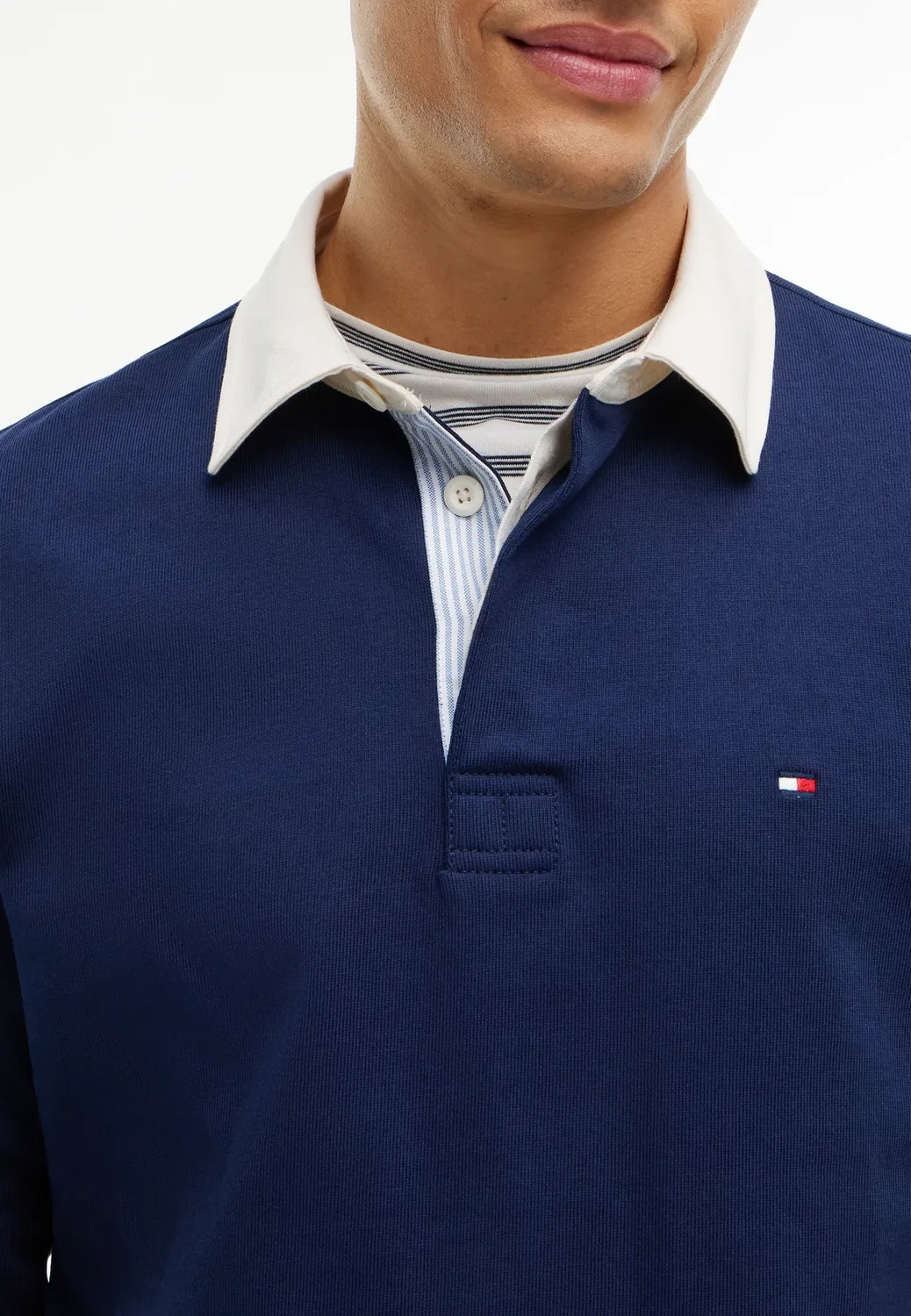 Незаменимая однотонная регбийная рубашка-поло Tommy Hilfiger, Carbon Navy — фото 4