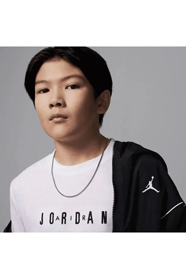 Детская футболка с принтом для девочек Jdb Mj Wordmark Emb Crew Nike, White — фото 3