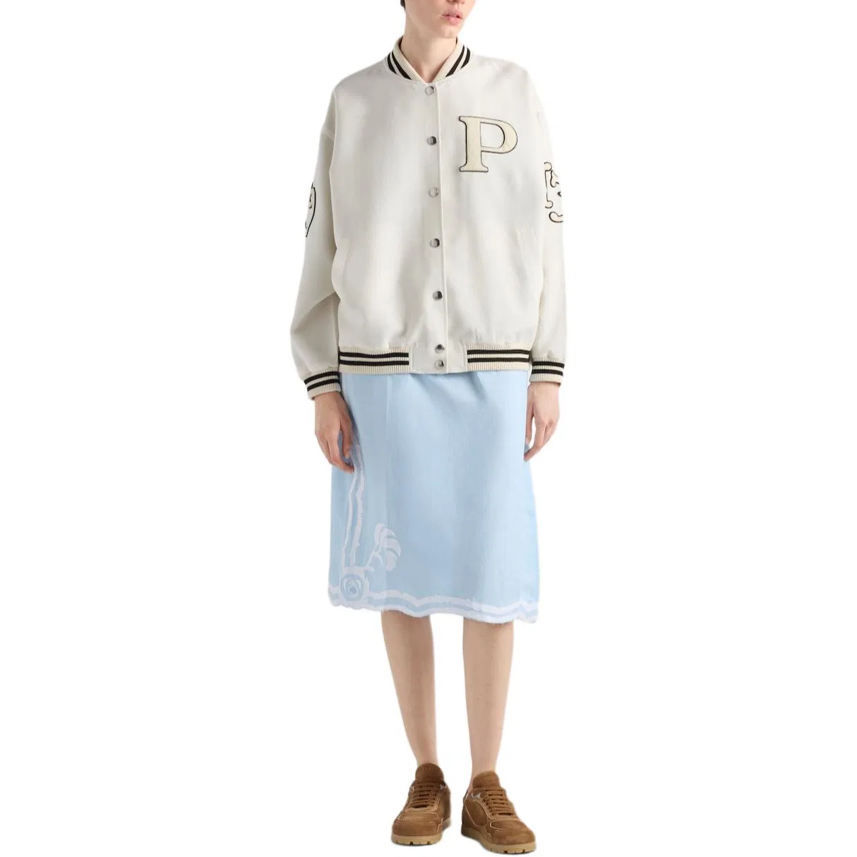 Бомбер с аппликацией в виде буквенного патча, PRADA, Silk Color — фото 3