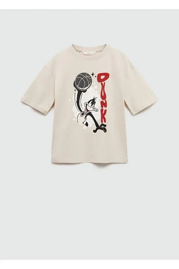 Детская футболка хлопковая Looney Tunes Mango Kids, Sand Beige