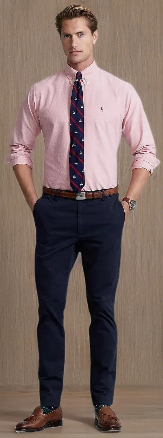 Мужская классическая рубашка с принтом Polo Ralph Lauren, Sunrise Red — фото 3