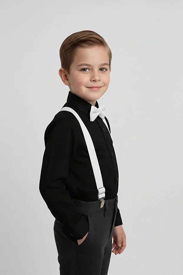 Детская рубашка с длинным рукавом комплект с галстуком-бабочкой Basics Merdia Kids, White — фото 2