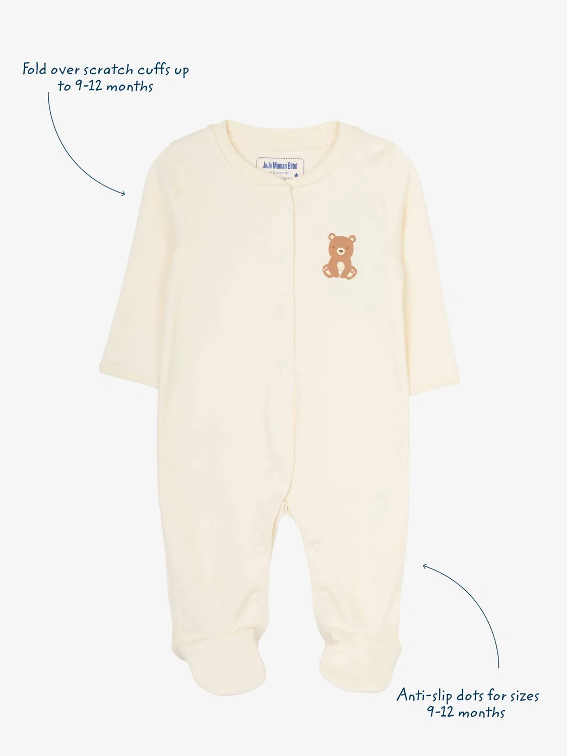 Комплект боди с принтом, модель Sleepsuits Jojo Maman Bébé, натуральный кремовый — фото 3