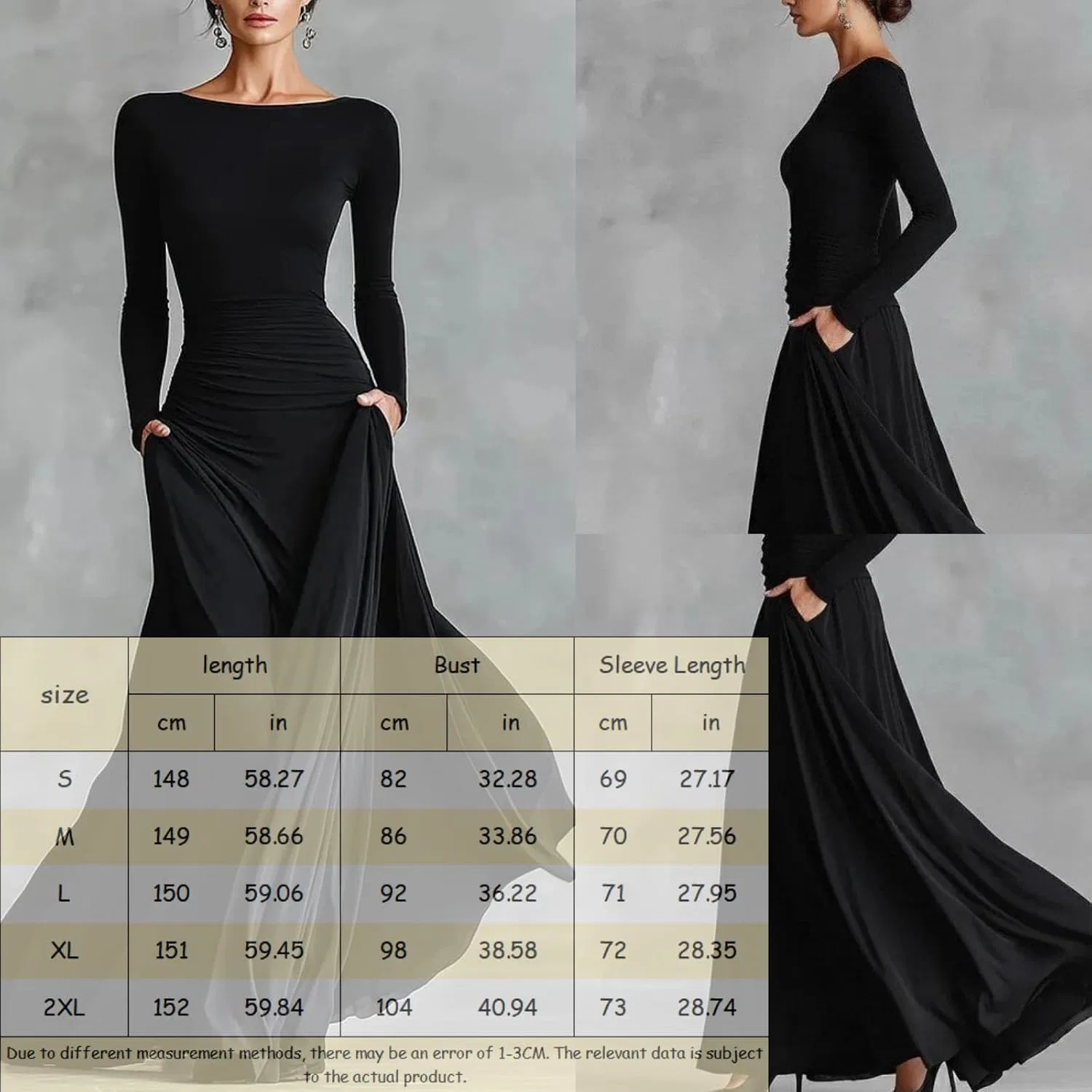 Женское облегающее макси-платье с длинным рукавом, Black — фото 4