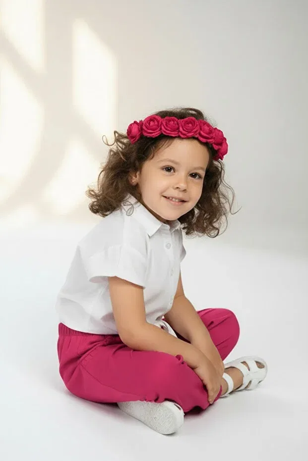 Детские брюки для девочек широкие на резинке Pitti, Fuchsia Pink — фото 4