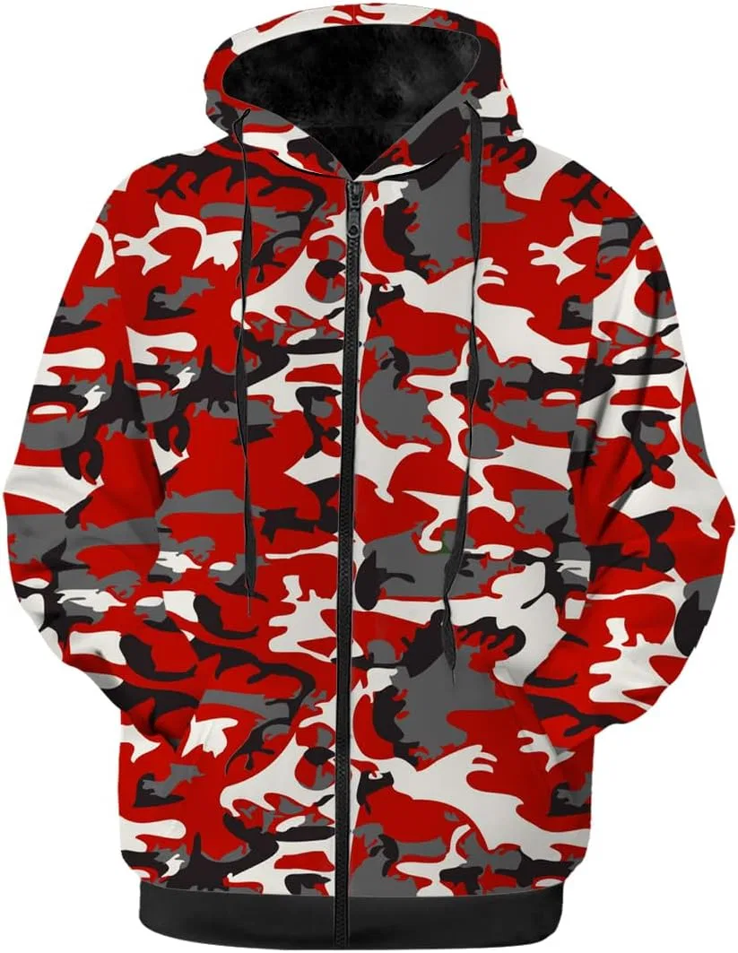 Женское зимнее пальто с капюшоном, Camouflage, красный/серый/камуфляжный