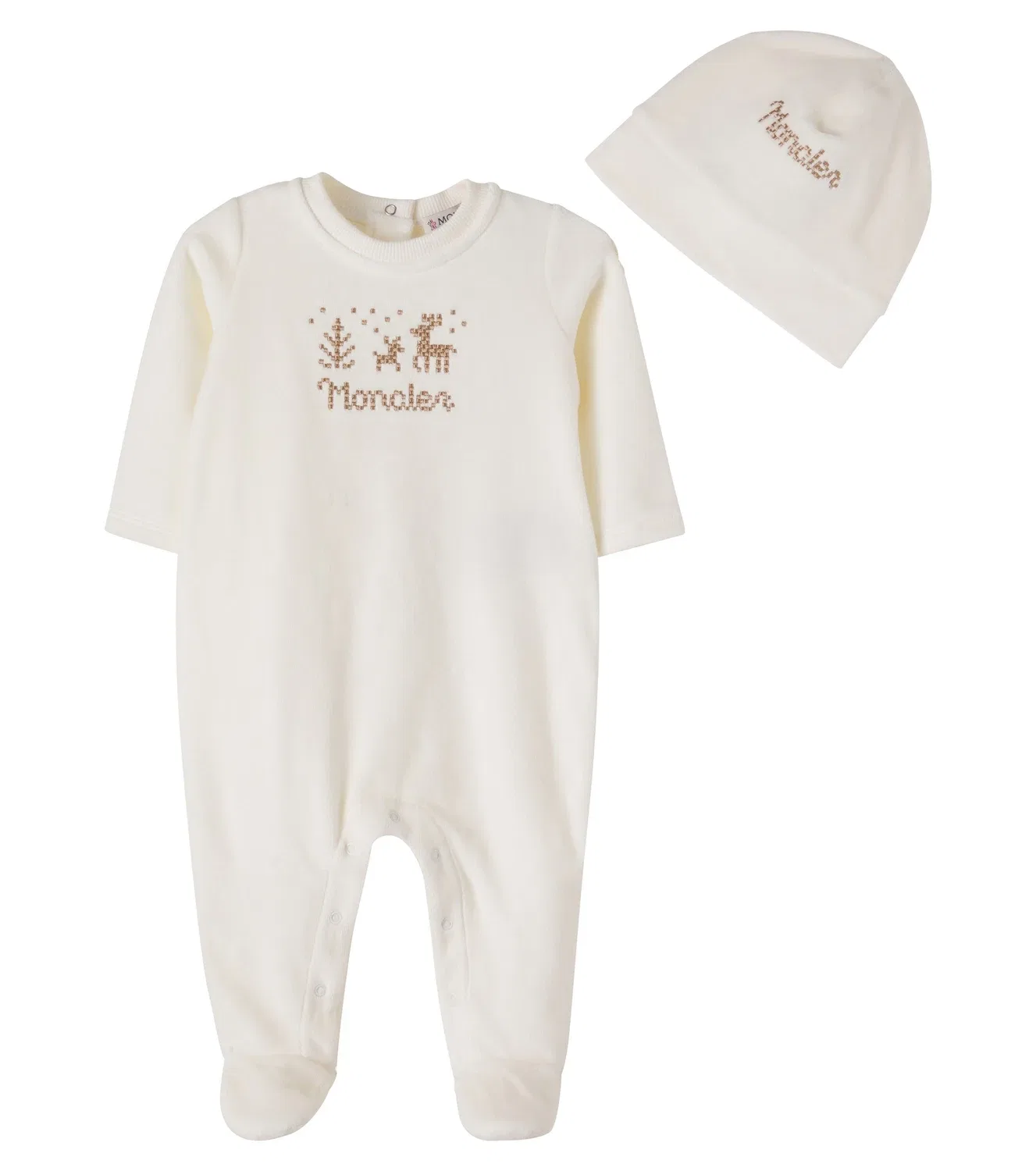 Комплект из комбинезона и шапочки из хлопковой смеси Moncler Enfant, белый