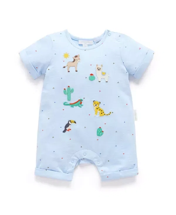Детский боди-комбинезон с коротким рукавом Animal Fiesta Short Romper Purebaby, Mini Triangle Print