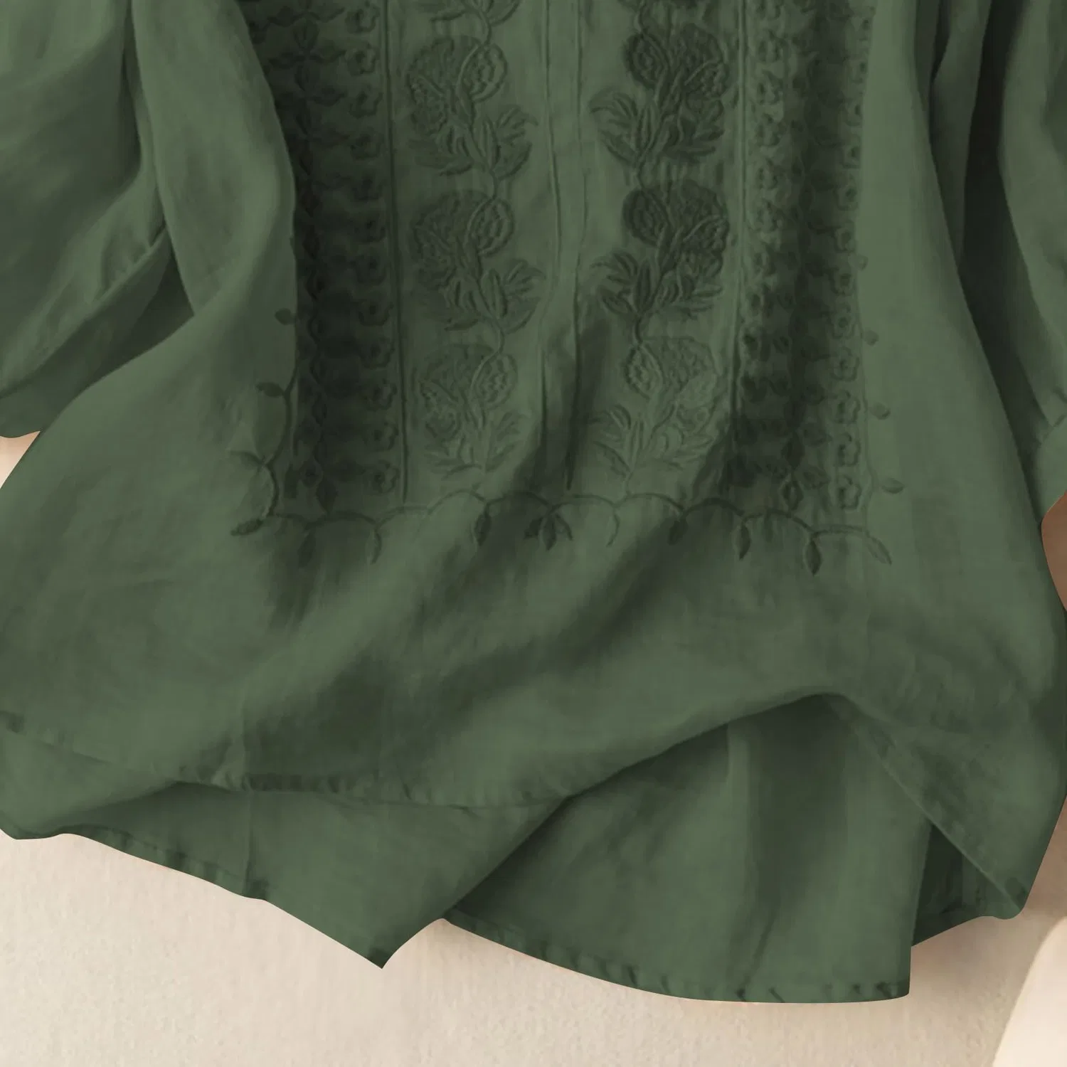 Женская блуза с цветочной вышивкой Cotton Linen Tops, Z12-green Linen Shirts for Women — фото 4