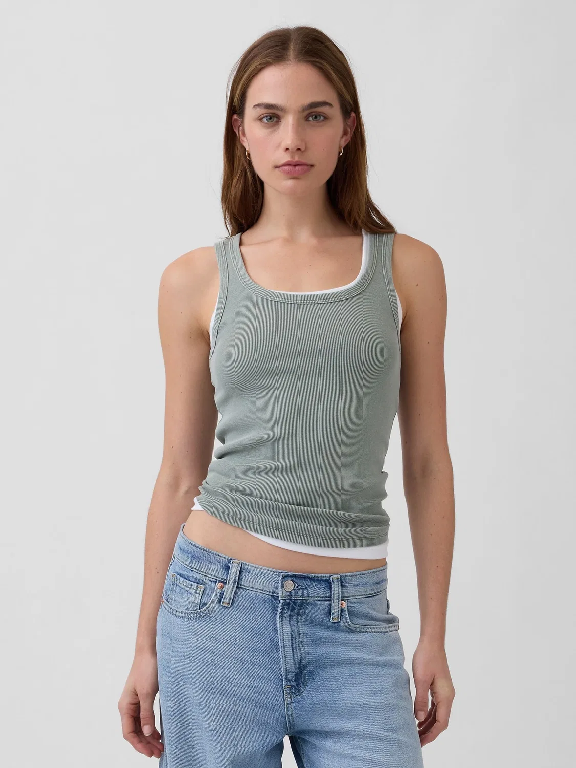 Топ майка Rib Scoop Vest Gap, зеленый