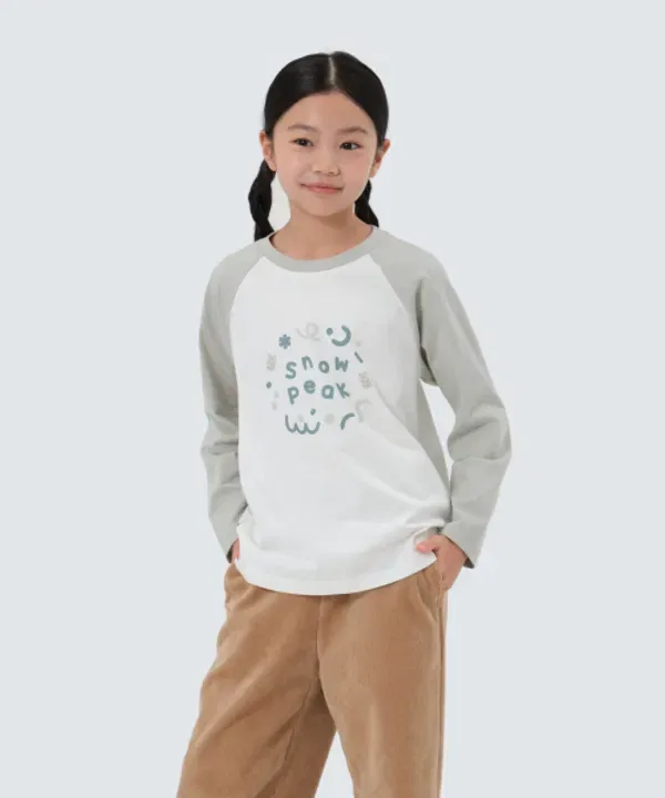 Футболка с реглан-рукавом, детская, Snowpeak Apparel Kids, мята-хаки
