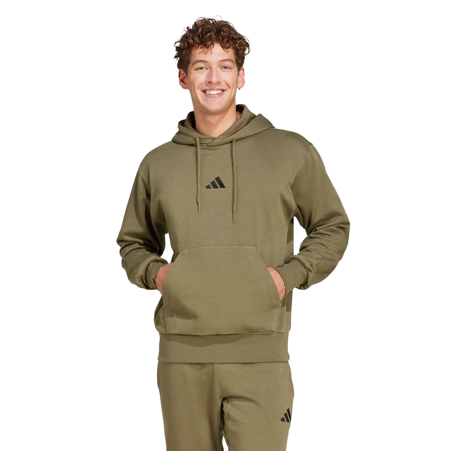 Мужское худи с капюшоном Essentials Feelcozy Adidas, цвет Olive — фото 2