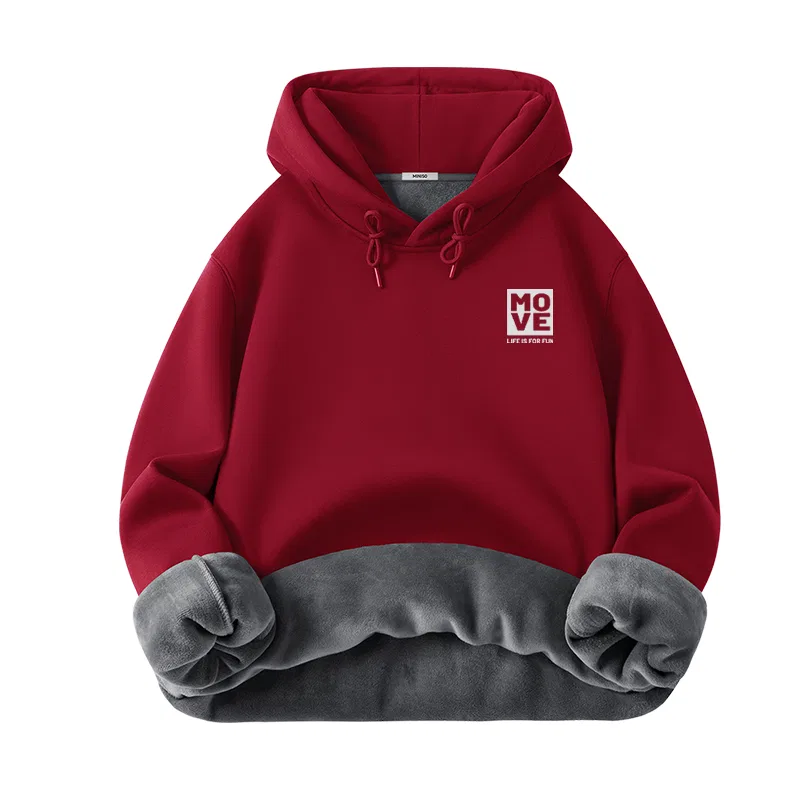 Детская толстовка с капюшоном утепленная тяжелая MINISO, Burgundy (Ma Heartbeat Label Chest Logo)