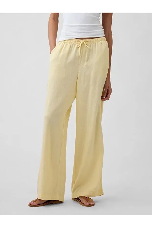 Женские широкие брюки из льна Gap, Yellow — фото 3