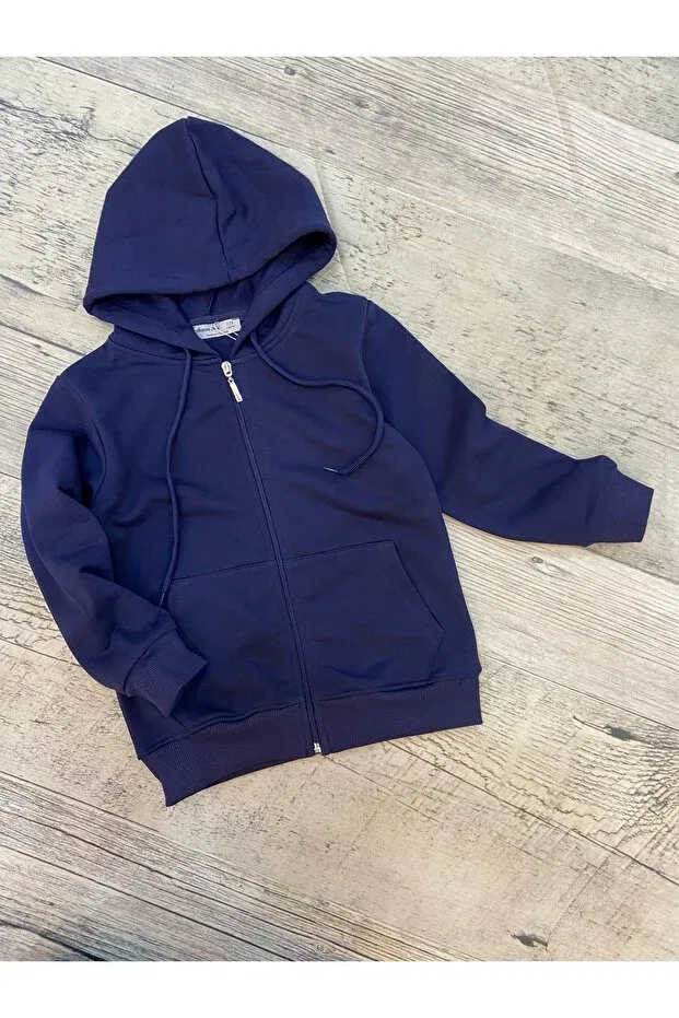 Детское худи для девочек с капюшоном Simple Zippered Sweatshirt Store, Navy Blue — фото 2
