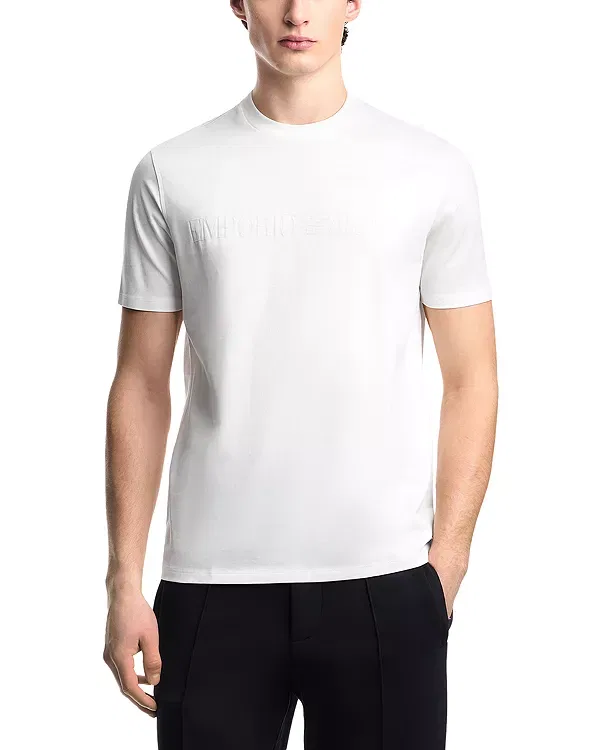 Мужская хлопковая футболка с принтом Essential Cotton T Shirt With Jacquard Logo Emporio Armani, кремовый
