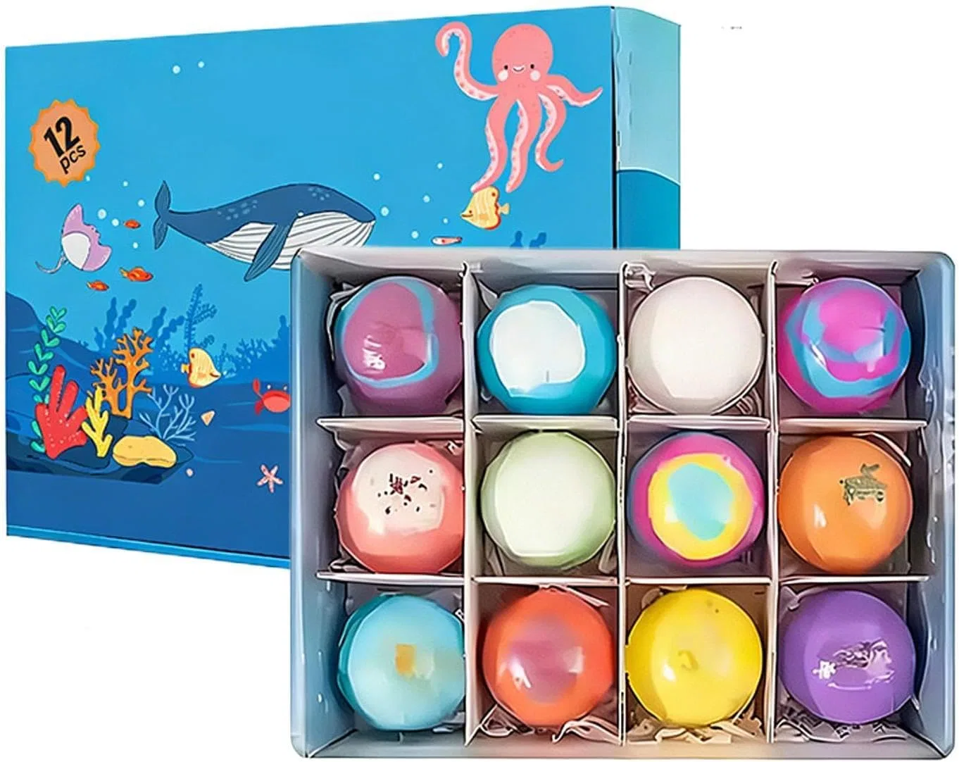 Бомбочка для ванны, с игрушкой, 12 штук, 4.5 см Générique