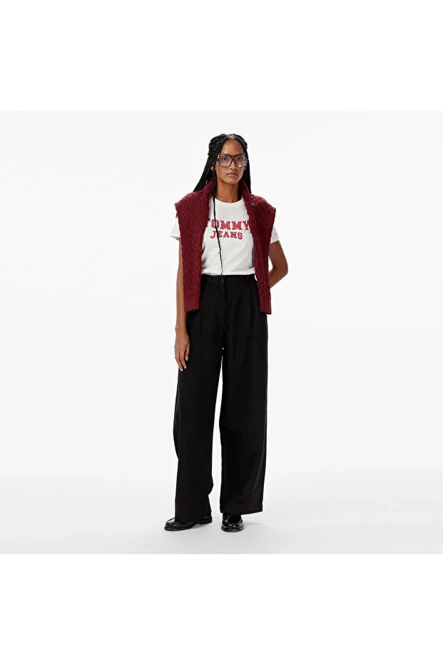 Женские широкие брюки из льна Tommy Hilfiger, Черный