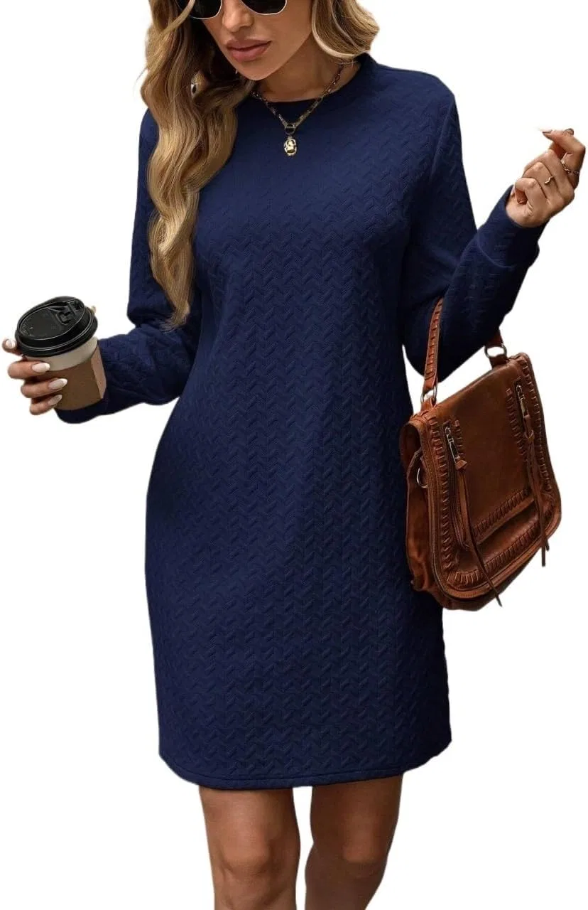 Женское короткое платье-футболка с длинным рукавом, Navy Blue