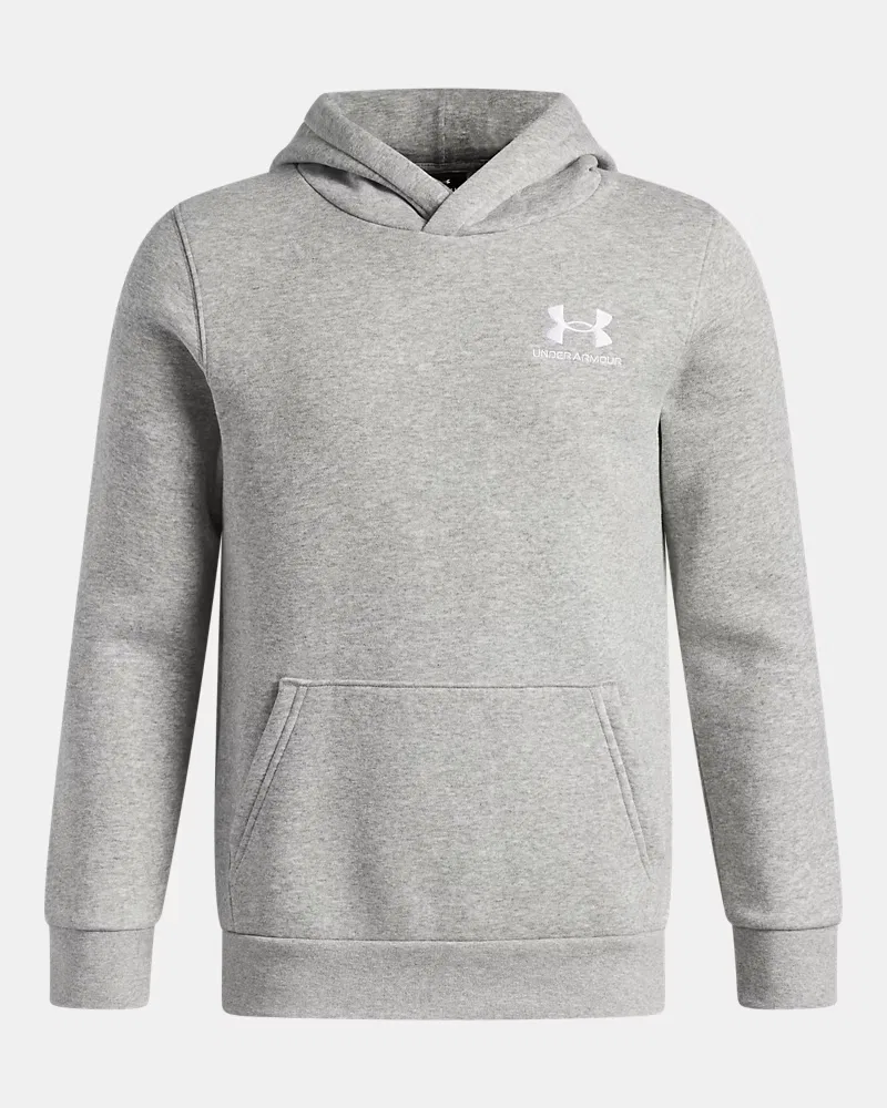 Худи на мальчика из ультрамягкого флиса с карманом-кенгуру UA Icon Fleece UnderArmour, Mod Gray Light Heather/White