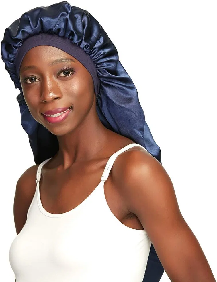 Шапочка для душа Double Layer Satin Sleep Cap, Awefeel, Extra Long, Navy