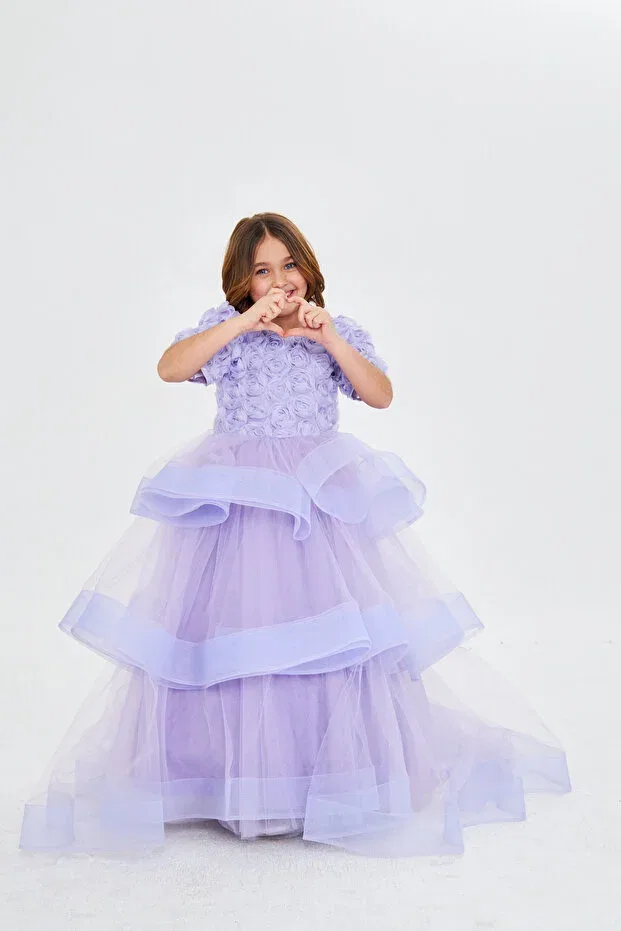 Детское платье для девочек с рюшами Lilac girl's evening dress with roses Zühre Balaban, Lila — фото 4