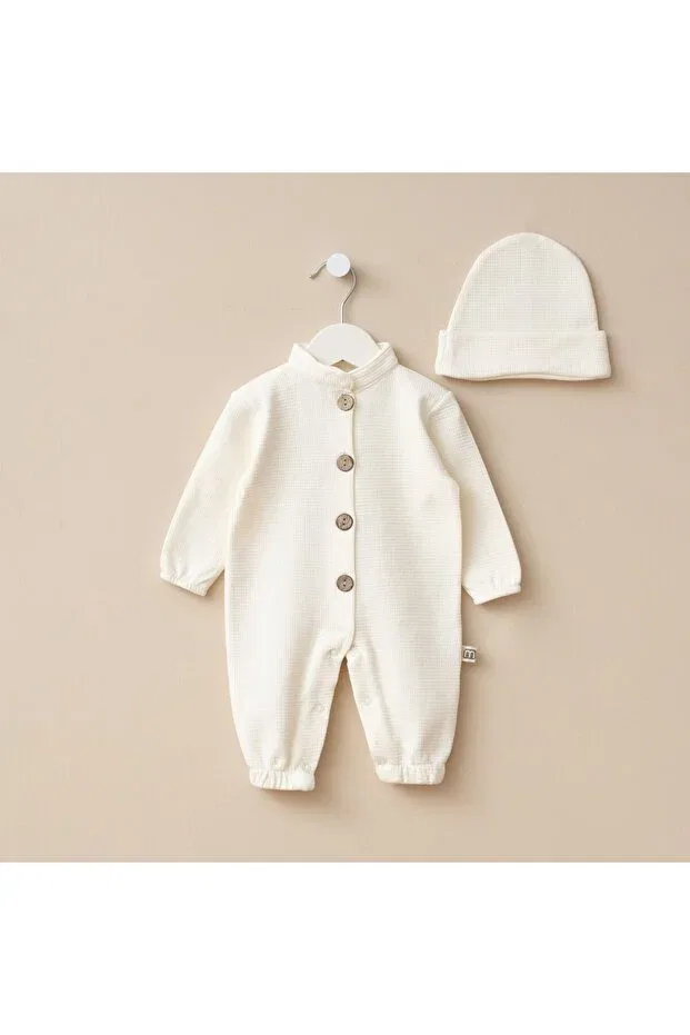 Детское боди-комбинезон хлопковый Newborn girls' and boys' cotton textured waffle romper set hospital discharge set natural Minimus, Beige — фото 4