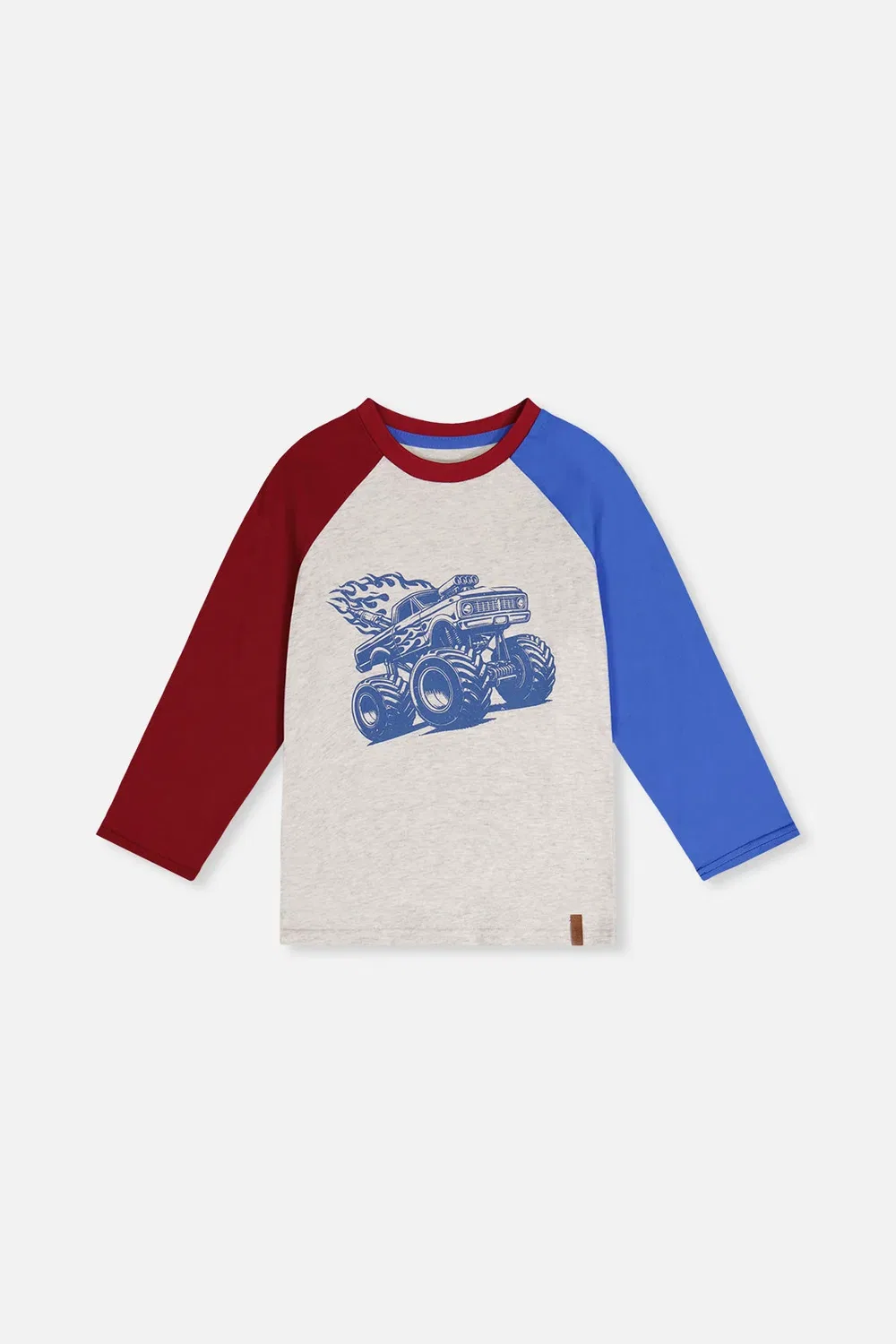 Детская футболка для мальчиков с принтом монстр-трака Raglan T-Shirt Deux par Deux, Heather Grey Red And Blue