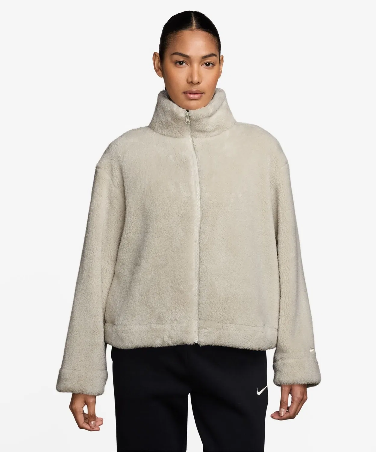 Женское флисовое пальто без капюшона с молнией NIKE NSW Essential Sherpa, Off White