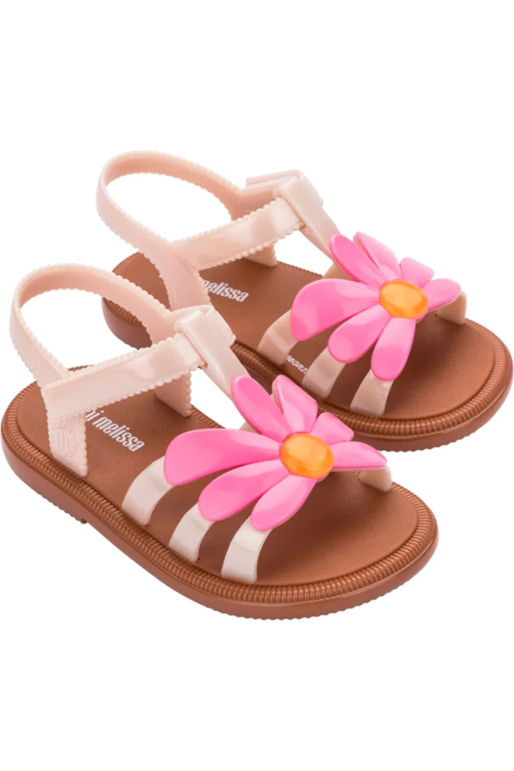 Сандалии детские с цветочными аппликациями Hip Bloomy Jelly Mini Melissa, коричневый/розовый
