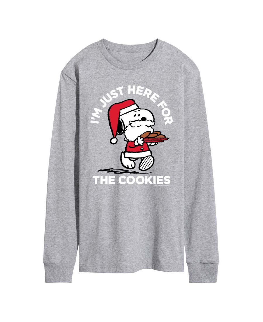 

Мужская футболка с круглым вырезом и графическим принтом "Peanuts Santa Snoopy I'M Just Here for the Cookies" AIRWAVES, Athletic heather