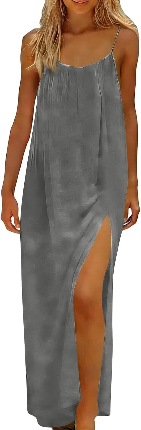 Женское макси-платье с открытой спиной Casual Sundress, Gray — фото 2
