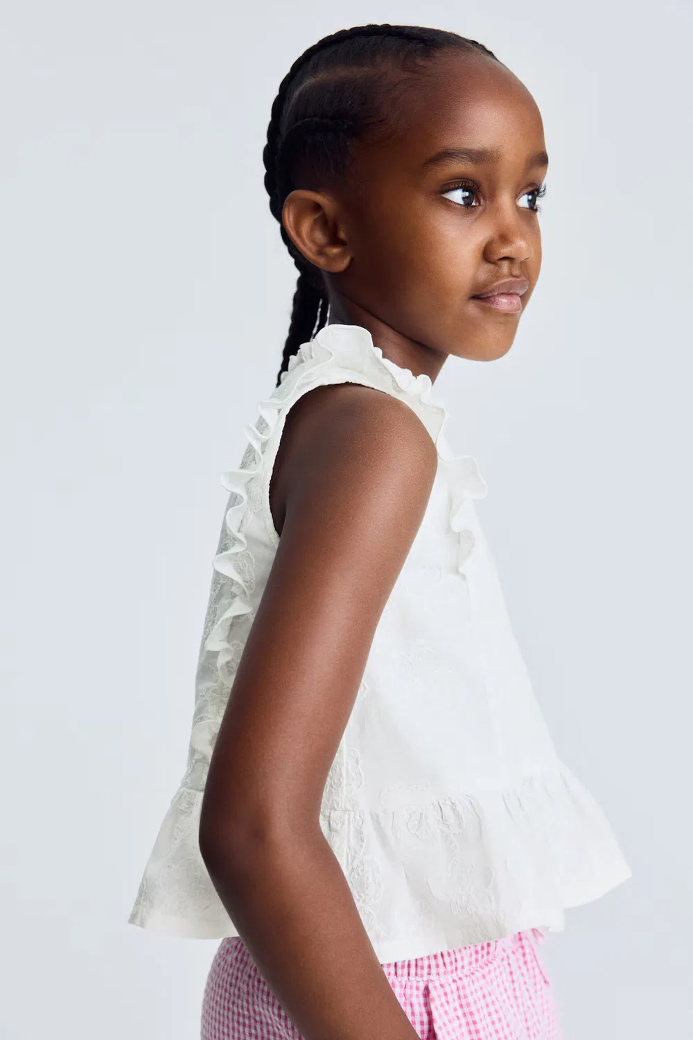 Вышитый топ с баской из хлопка H&M, Weiß — фото 4