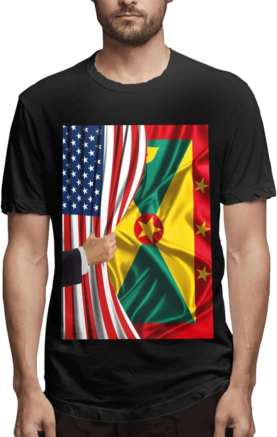 Мужская футболка с принтом America Flag и Grenada Flag, Black