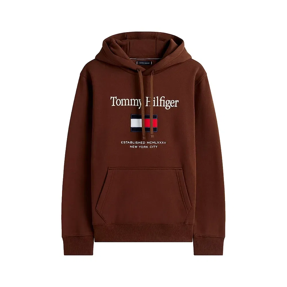Мужской хлопковый худи с вышивкой Tommy hilfiger NYC Logo, Brown — фото 3