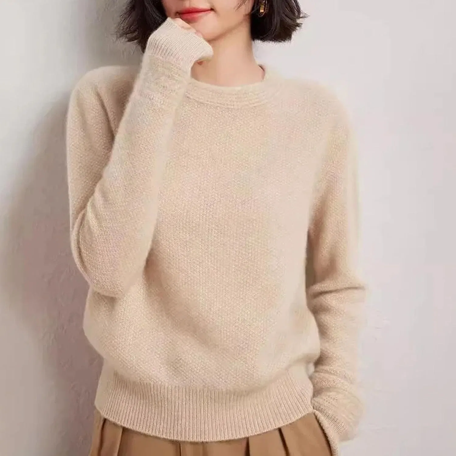 Женский свитер оверсайз с круглым вырезом, Cashmere Knitted, Warm — фото 4