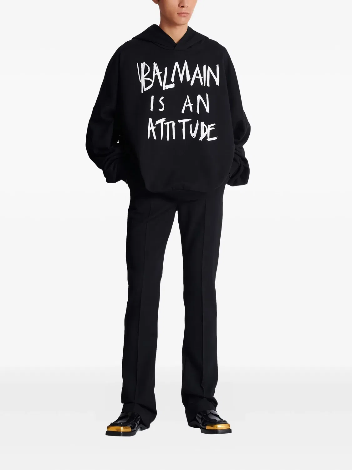 Худи с длинными рукавами из хлопка Balmain, черный — фото 2