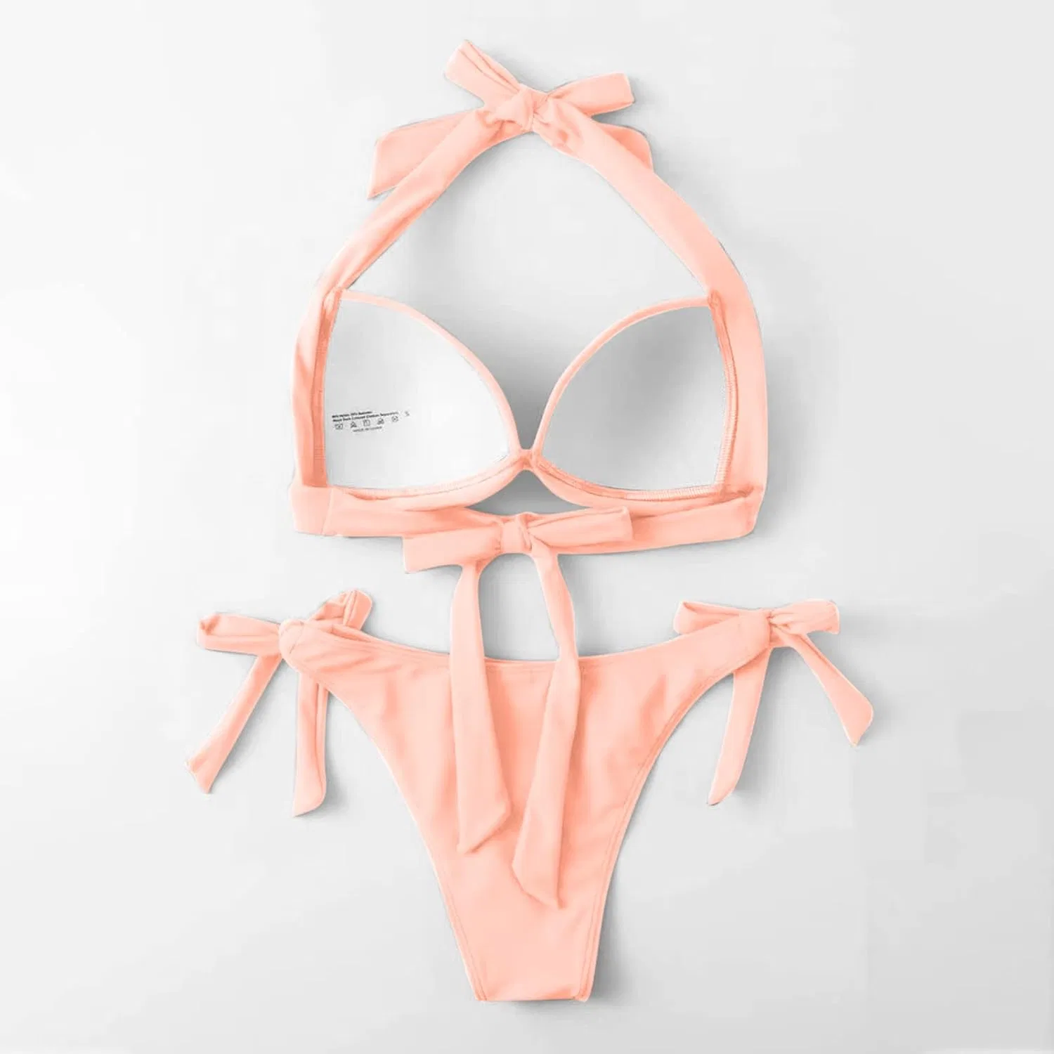 Женский бикини-комплект с рюшами push-up, двухцветный, Rose Gold — фото 4
