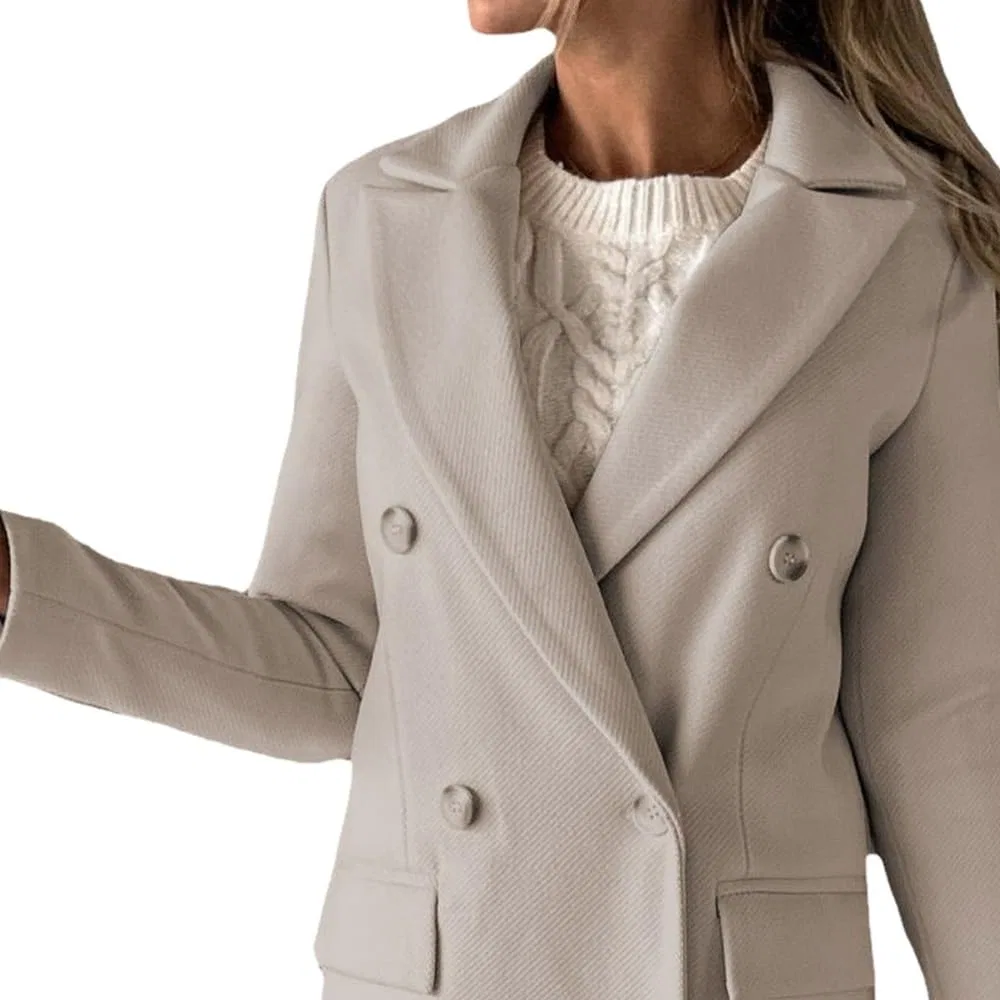 Женское длинное пальто с поясом, Beige — фото 3