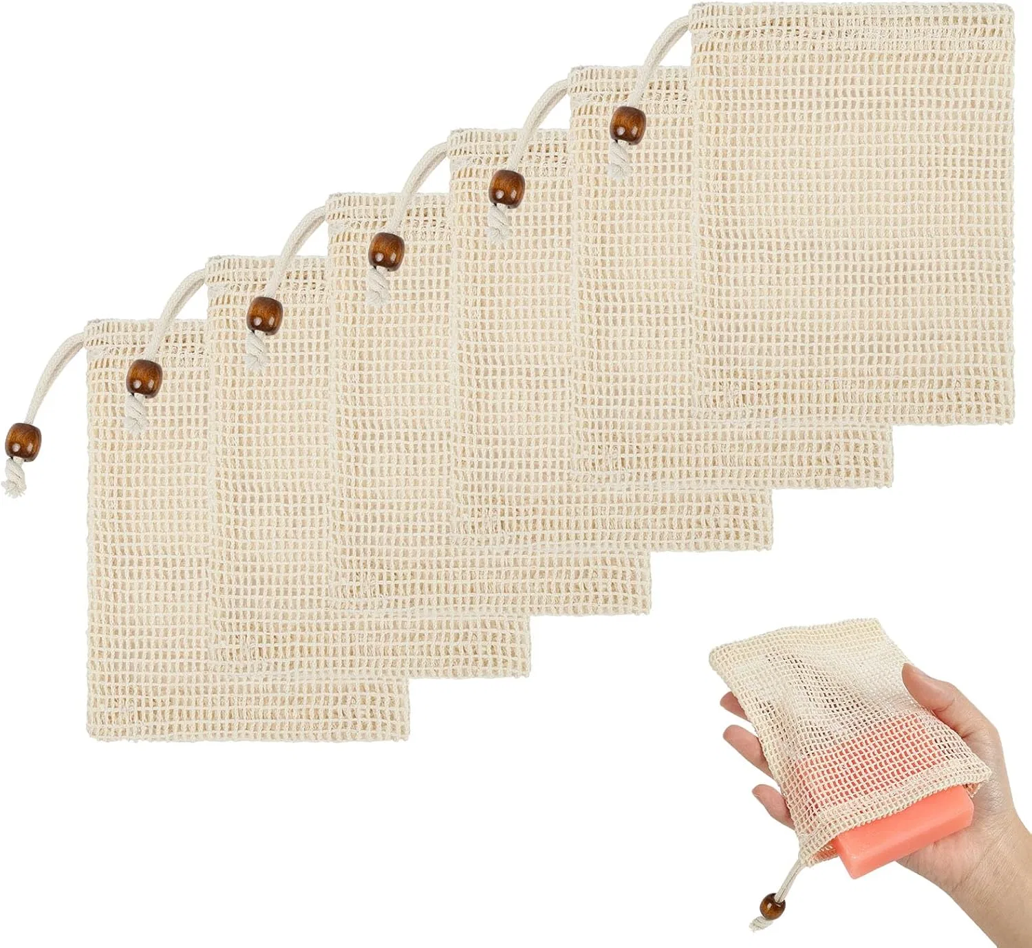 Набор мыльных мешочков, 6 шт, Alaoo, Light Brown Cotton Beads