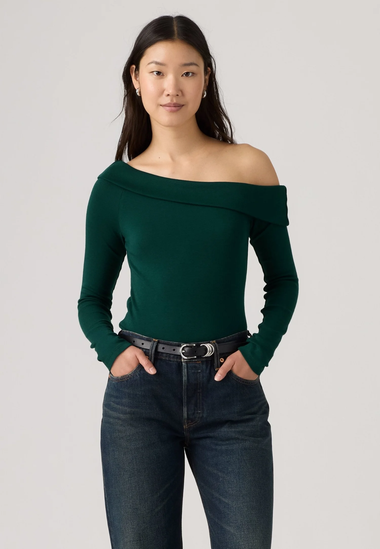 Женский лонгслив Levi's Clara Rib Off Shoulder LS, зеленый — фото 4