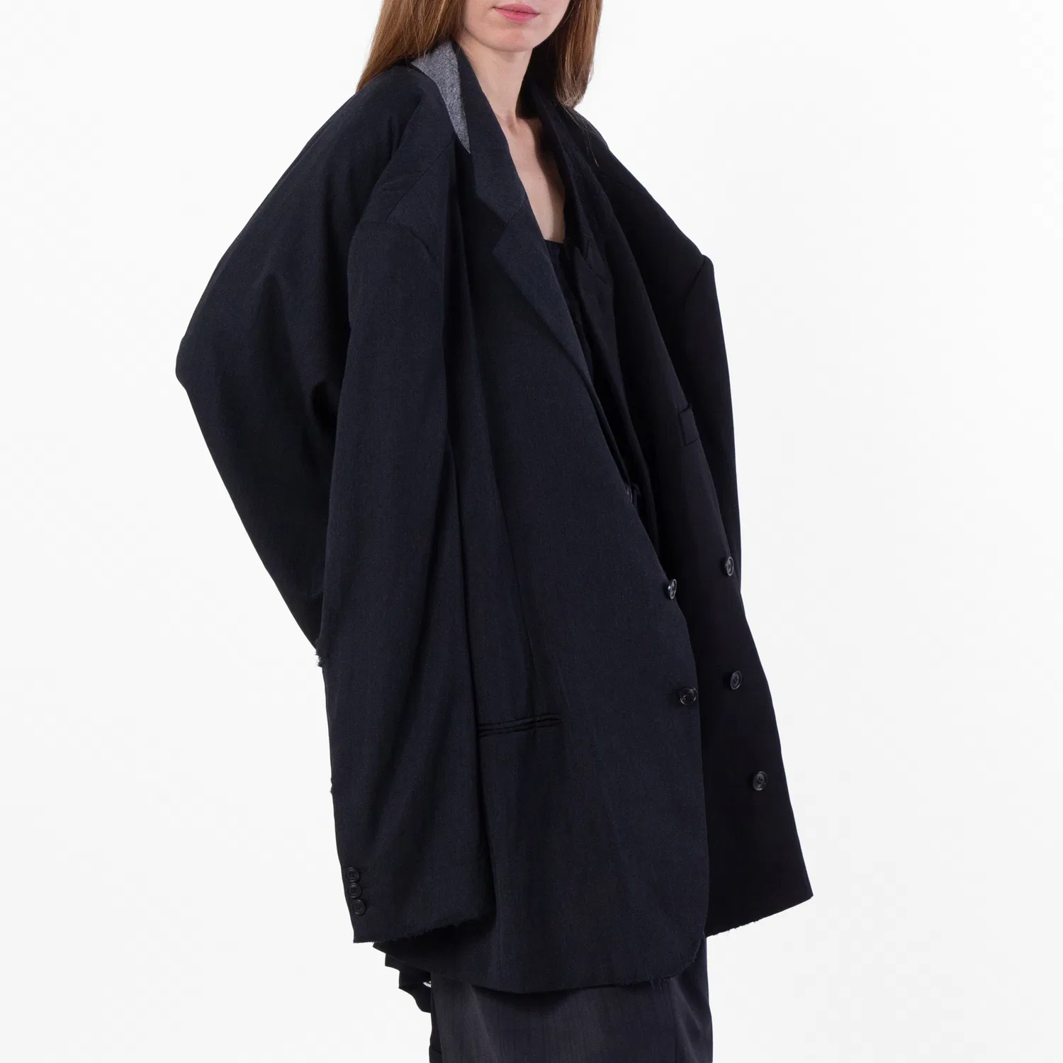 Пальто Balenciaga Distressed Double Sleeve Tailored Jacket, Anthracite — фото 2