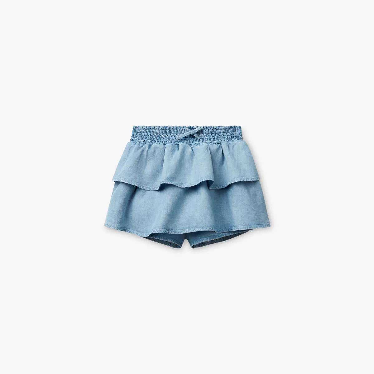 Многоярусная юбка из шамбре (6-14 лет) Benetton, светло-голубой